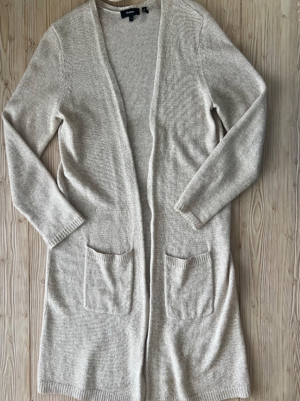 Theory Cashmere Blend Longline Open Cardigan Duster Oat Beige Beachy Coastal - Picture 4 of 6